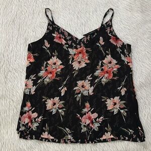 White House black market black Orange floral reversible sheer tank top medium